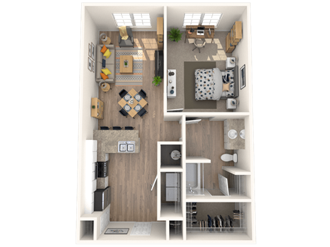 Floor plan for 1 bed, 1 bath, 801 sqft